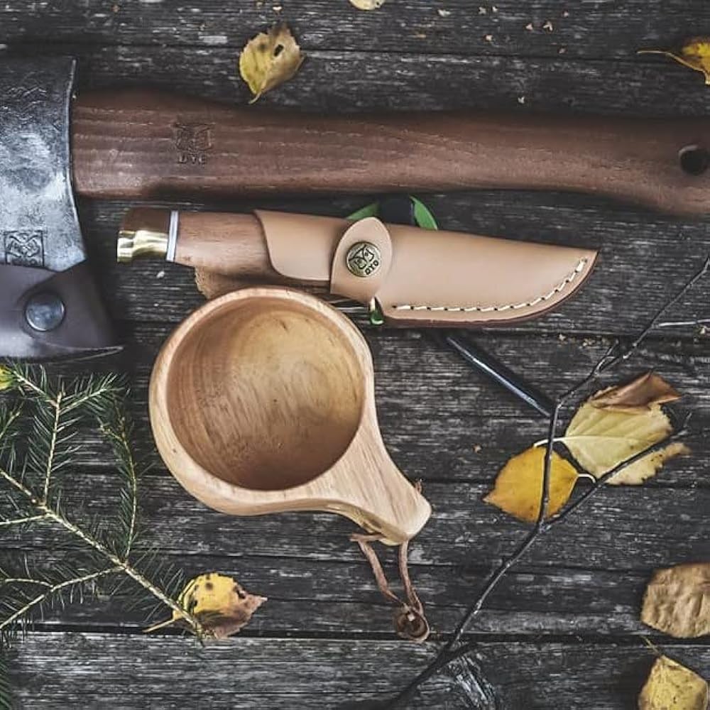 ØYO Knife Camping Outdoor BBQ Wood Chopping Sheath Knife Total Length 20cm OY303 Jotunheimen Knife with Leather Case