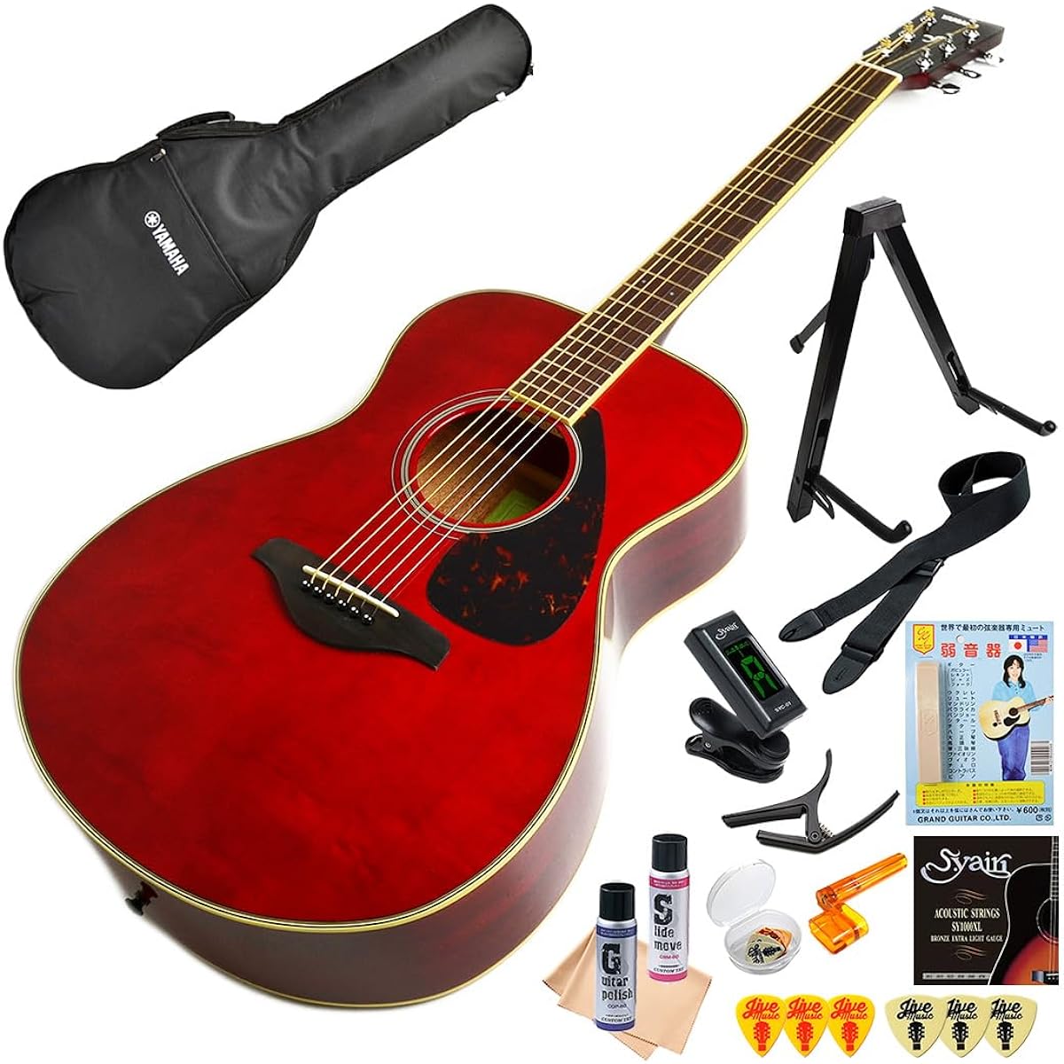 Acoustic Guitar Beginner Set YAMAHA FS820 RR Yamaha Acoustic Guitar Beginner 14 Pieces Ruby Red