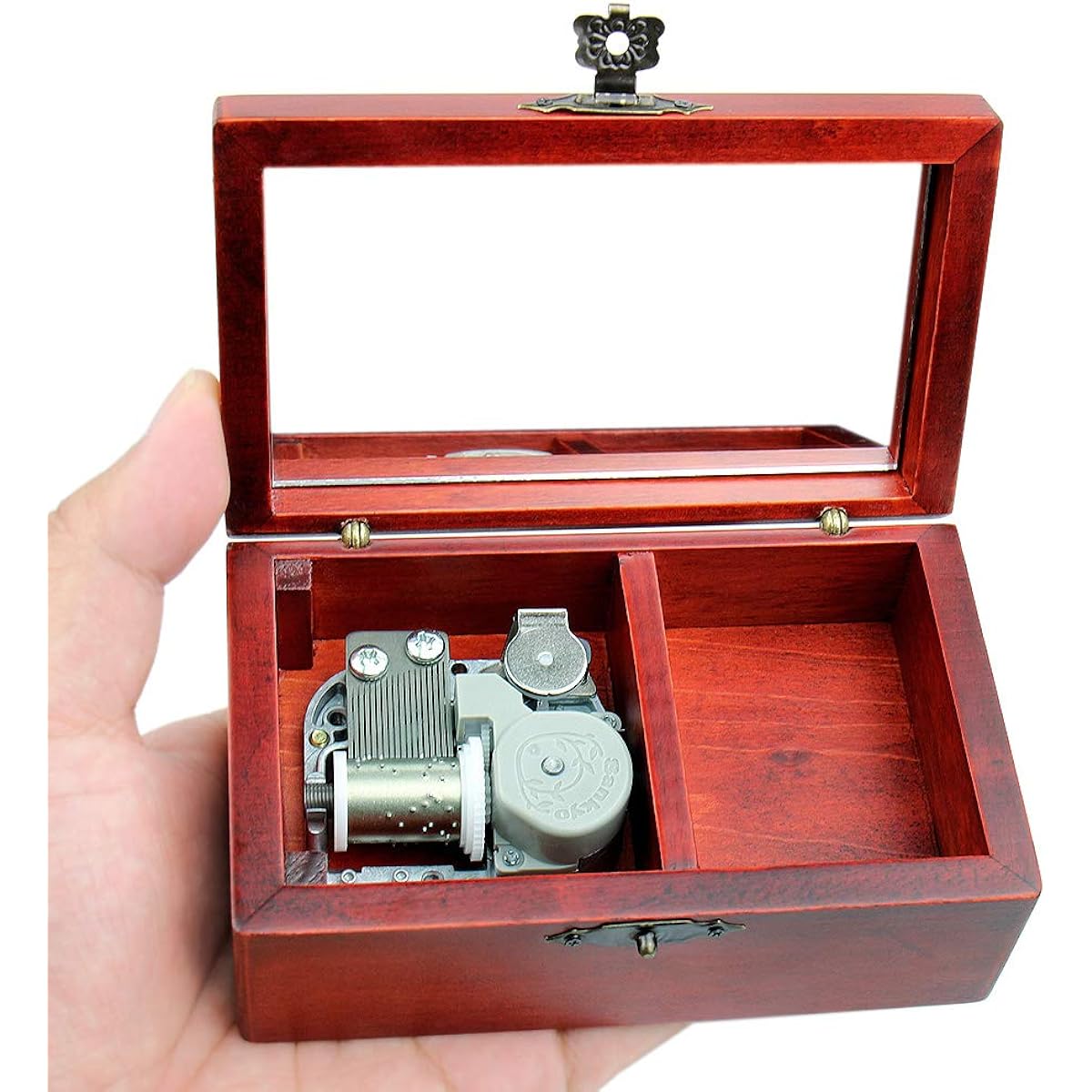 ROSIKING Wooden Music Box with Mirror Mechanism, Carved Jewelry Music Box Christmas Birthday Valentine's Day Gift, Heart of the Kingdom