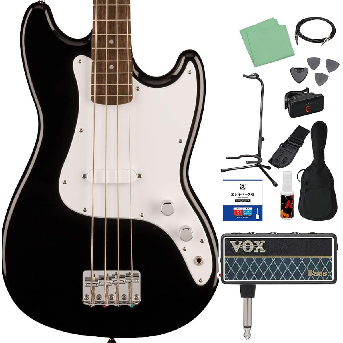 Squier by Fender SONIC BRONCO BASS Black 12-piece bass beginner set [with headphone amplifier] Short scale Laurel fingerboard Squier/Squier