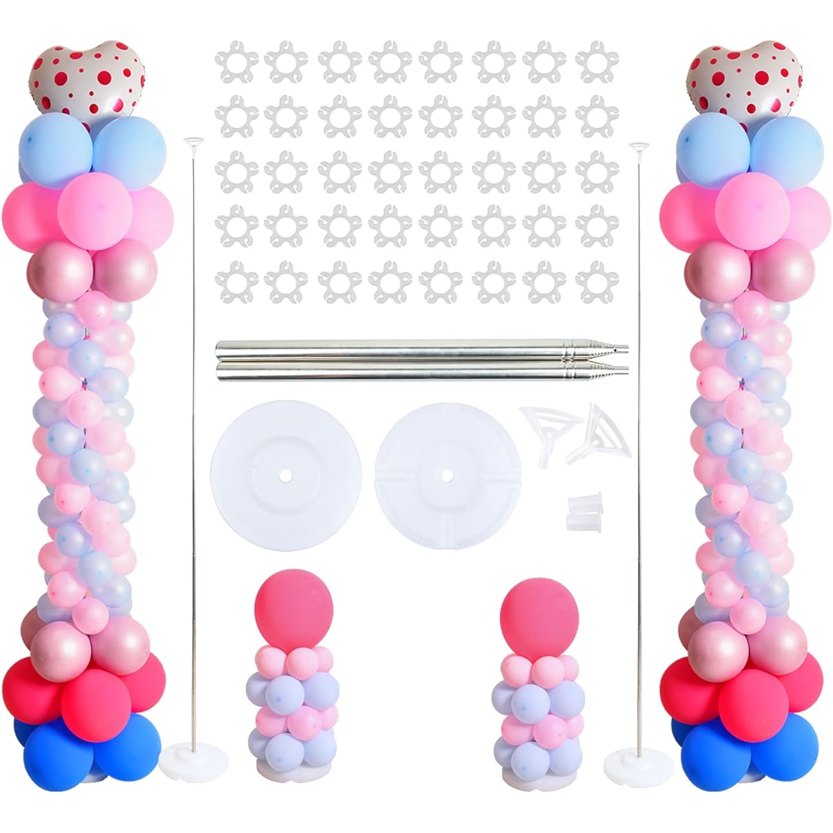 Miliocry Balloon Column Stand Kit, Set of 2 6.6ft Adjustable Balloon Arch Stand Tower Pillar with Base, Reusable Metal Telescopic Pole for Birthday Wedding Baby Shower Graduation Party Decorations