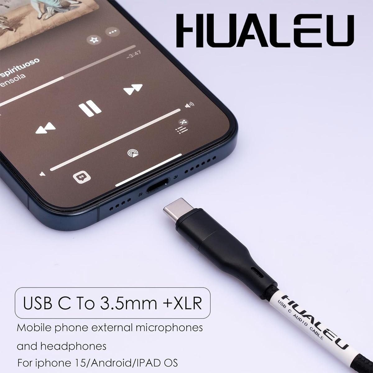 HUALEU 10ft USB C to XLR Female Microphone Cable & 3.5mm (1/8 inch) Female Stereo Output Adapter USB C to 3.5mm Headphone Cable & XLR Female Mic Record Cable for Smartphone Tablet Laptop, NTY35X-30