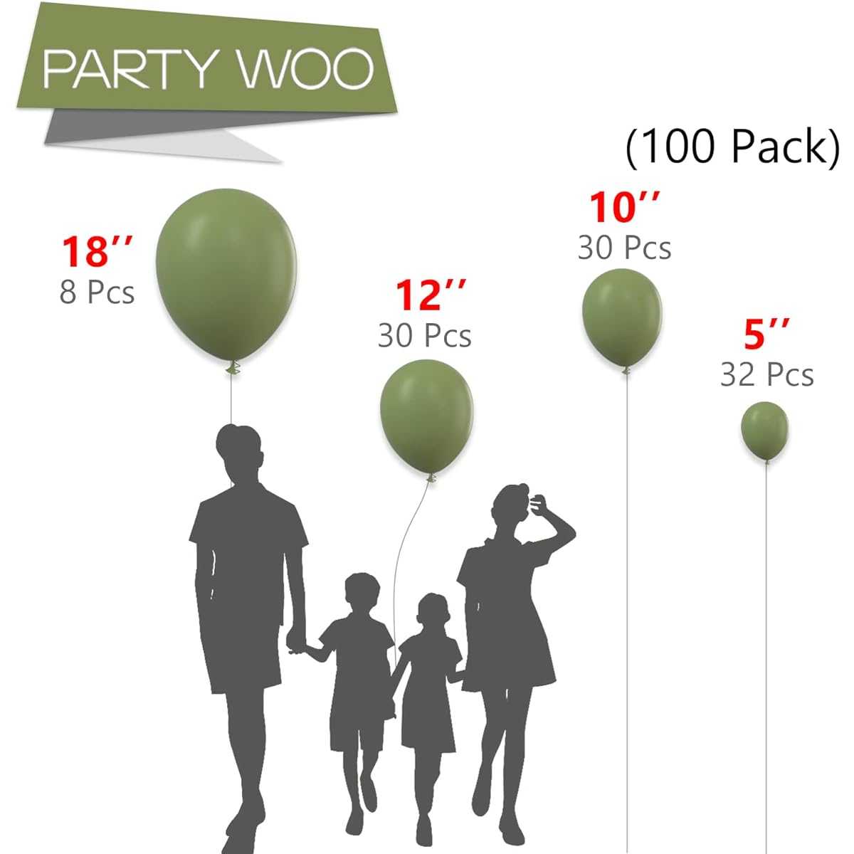 PartyWoo Avocado Green Balloons, 100 Pieces Party Balloons, Latex Balloons, Kids Balloons, Party Decorations, Birthday Party, 1432