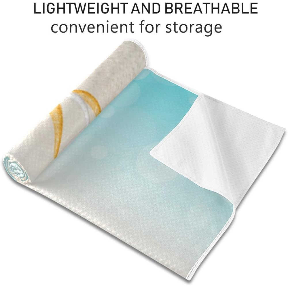 Akiraki Yoga Towel Yoga Rug Anti-Slip Hawaii Sea Star Natural Scenery Cute Sandy Beach Yoga Mat Foldable Non-Slip Lightweight Quick Drying Sweat Absorbent Outdoor Hot Yoga Storage Bag Included