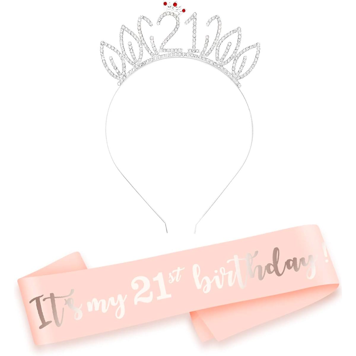 HOWAF Rose Gold 21st Birthday Sash Party Decorations, It's My 21st Birthday Satin Sash and Tiara, 21st Birthday Rhinestone Crown Headband Birthday Gifts 21st Birthday Accessories for Girls Women