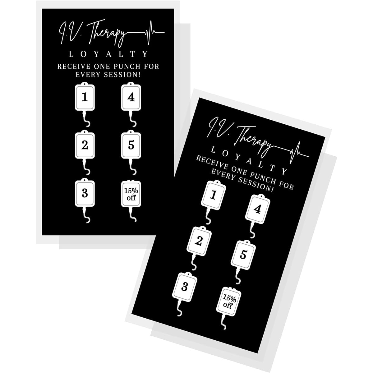 IV Intravenous Therapy Loyalty Cards - Pack of 50 - 2 x 3.5 Inch Business Size Cards for Drip Vitamin IV Supplies, Hydration Therapy, Black Card Design