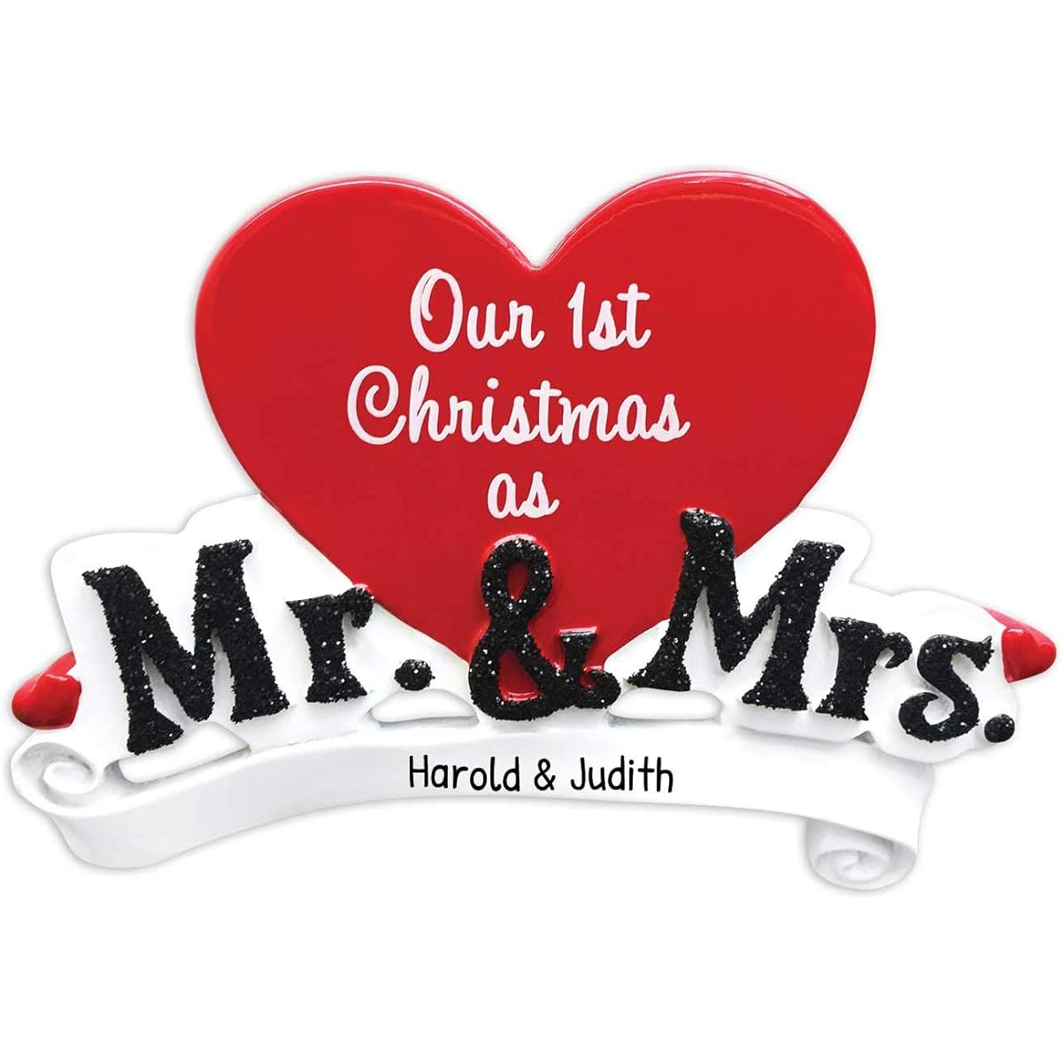Personalized Our 1st Christmas as Mr. & Mrs Ornament - Cute Black Word Couple Red Marriage - Romantic First Anniversary Newlyweds Gift Ceremony Blonde Brunette - Free Customization by Elves