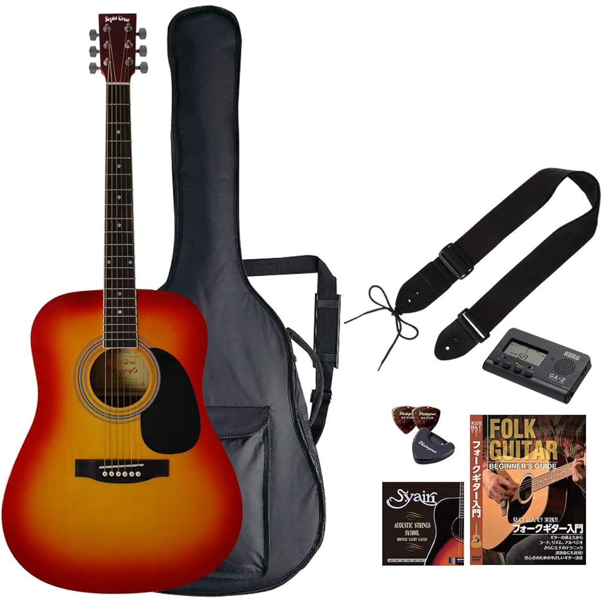 Sepia Crue Acoustic Guitar Beginner Introductory Value Set Western Type WG-10/N Natural