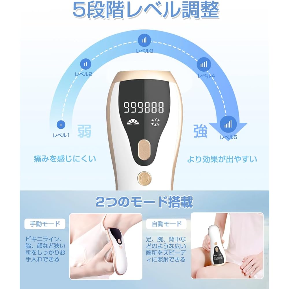Amdeer 2024 Advanced Edition IPL Cooling Epilator, 990,000 Irradiation, Household Epilator, 5 Adjustable Levels, Automatic Continuous Irradiation, Light Epilator, Vio Compatible, Full Body Hair