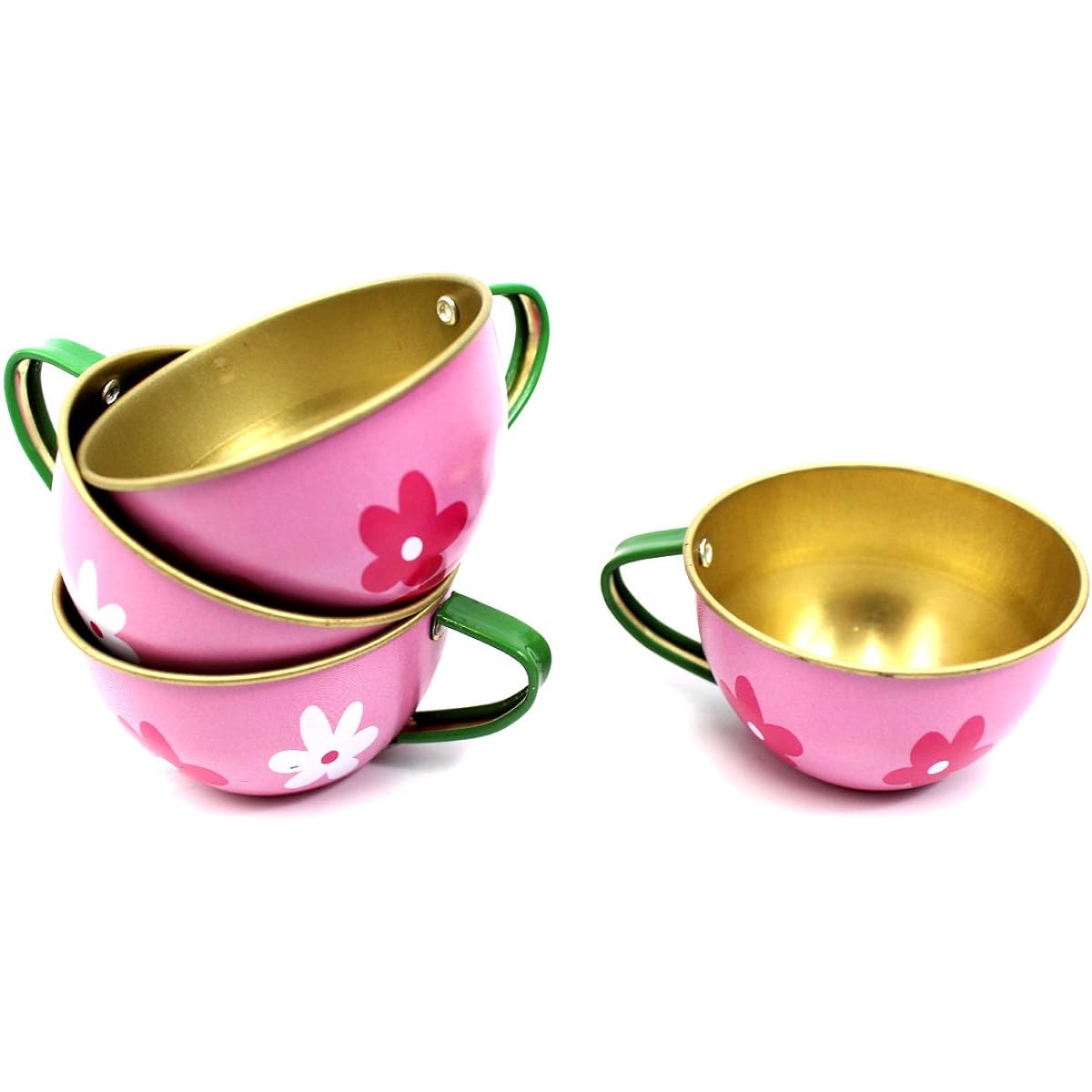 PowerTRC Flower Springtime Children's Kid's Full Metal Durable Pretend Play Toy Tea Set w/ Cups, Tea Pot, Plates, Tray