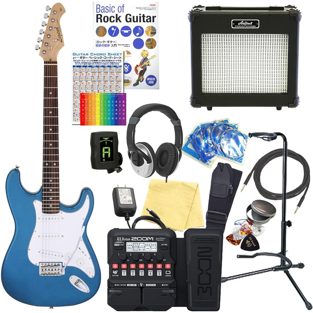 Electric Guitar Beginner Set Stratocaster Type 18-piece Set Legend LST-Z MBL [ZOOM G1XFour Multi-Effector Included]