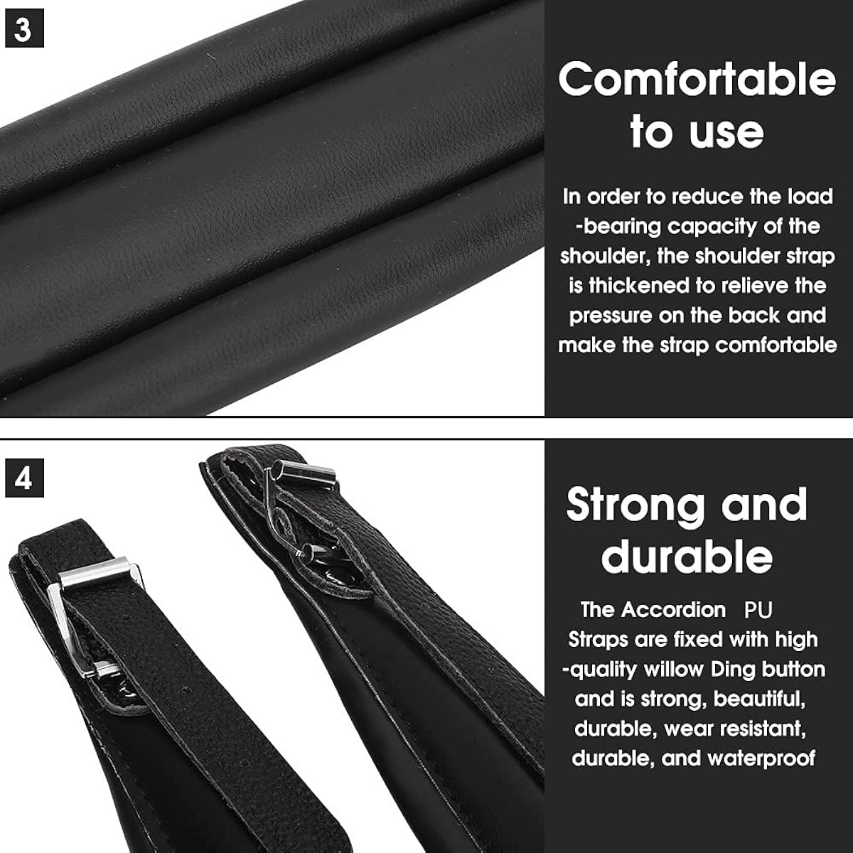 VGEBY Accordion Strap Padded Adjustable Accordion Strap Bass Strap Polyurethane Shoulder Strap for 16-120 Bass (Black), Black, default