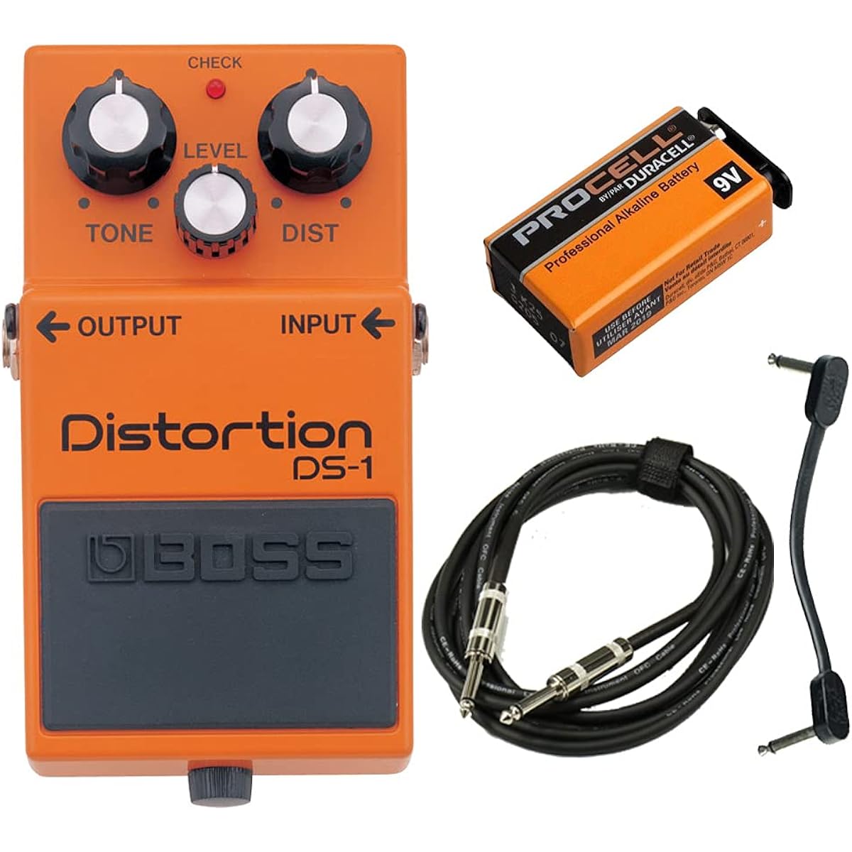 BOSS/DS-1 Distortion Starter Set -Alkaline 9V battery, guitar cable, patch cable-