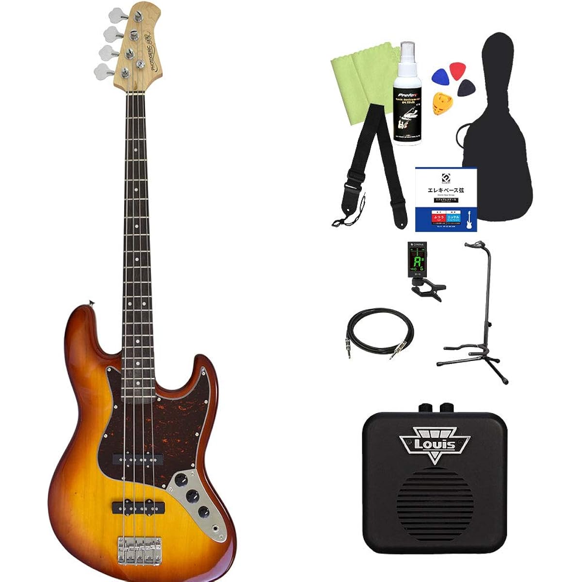 Photogenic JB-240 DCS Bass Beginner 12-piece Set [With Mini Amplifier] Jazz Bass Type Photogenic