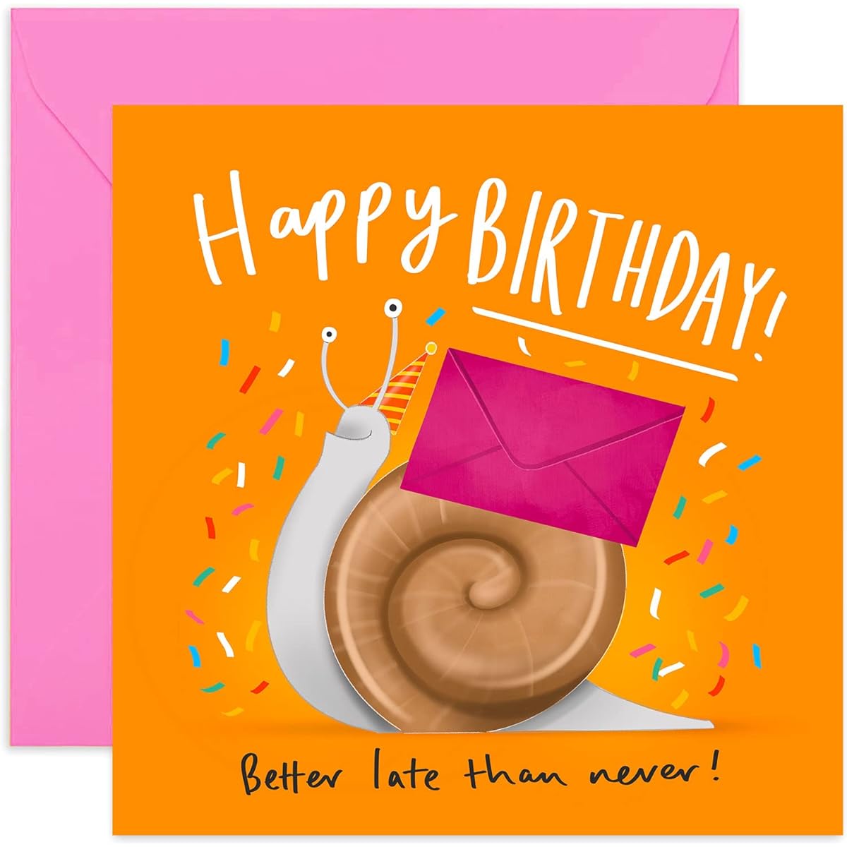 Old English Co. Snail Belated Happy Birthday Card - Funny Cute Late Greeting Card for Him and Her | Sorry It's Late for Men and Women | Comes with Blank Inside and Envelope