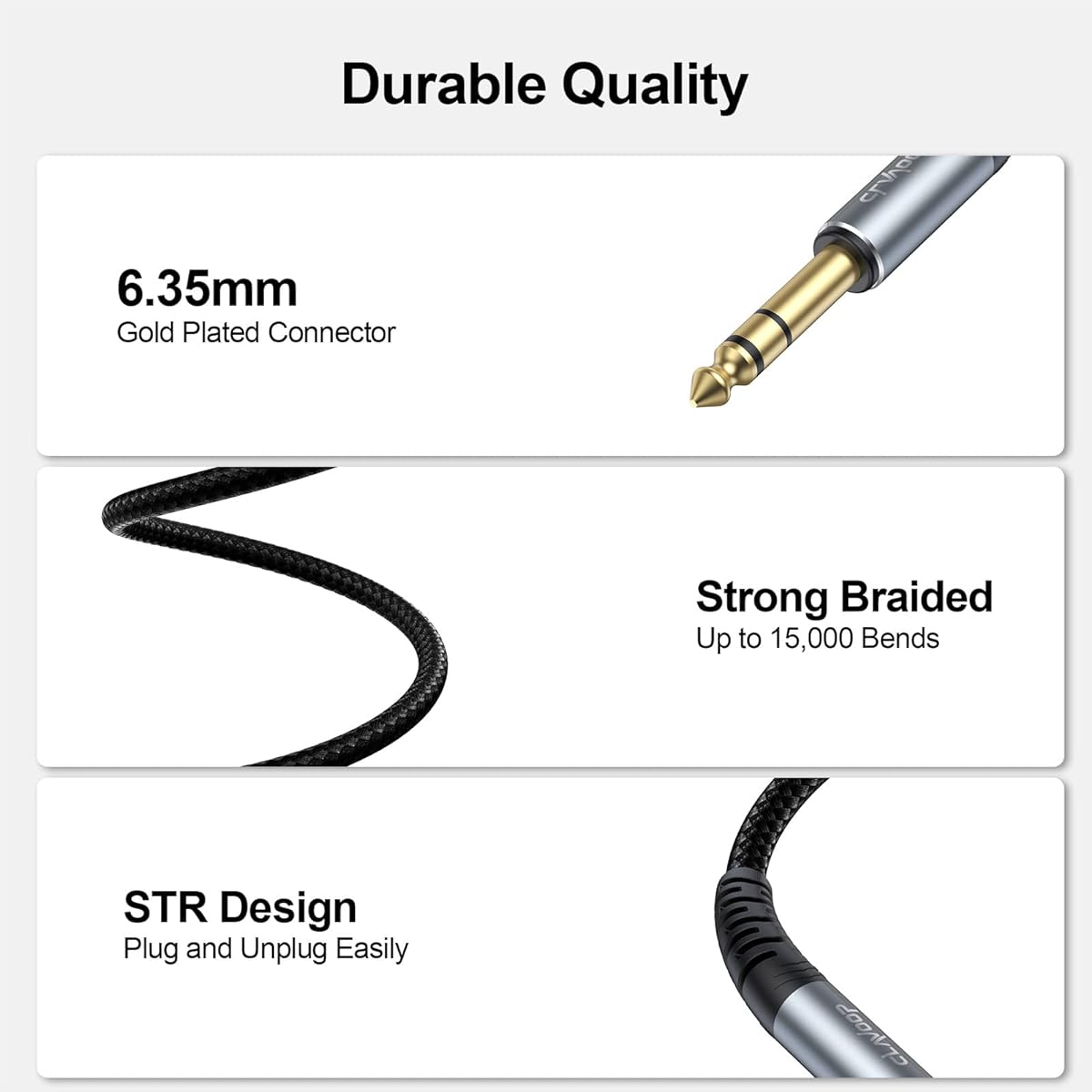CLAVOOP Musical Instrument Cable (10ft Gray 2 Pack)