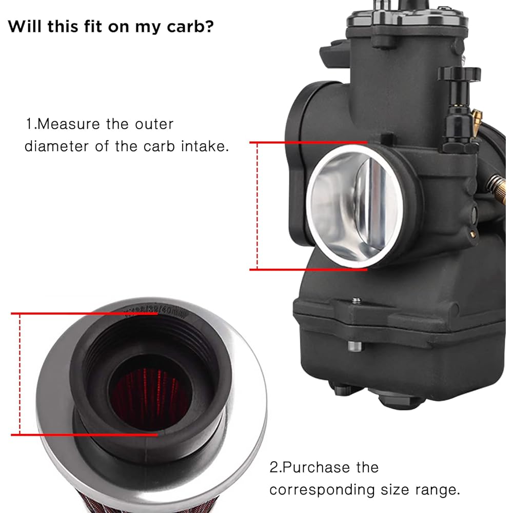 Evermotor 42mm 43mm 44mm Universal Double Layer Steel Air Filter for Motorcycle Scooter ATV Moped Red