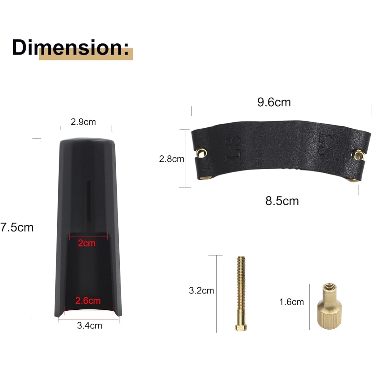 PU Leather Alto Saxophone Ligature Clip Fastener with Saxophone Mouthpiece Plastic Cap for Alto Saxophone