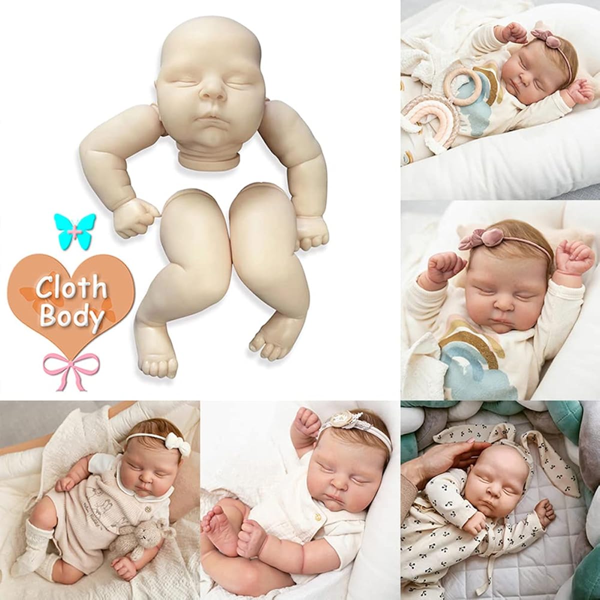 eveseed DIY Reborn Kit Unpainted 21inch Simulation Silicone Vinyl Baby Reborn Sleeping Doll DIY Kit Supplies