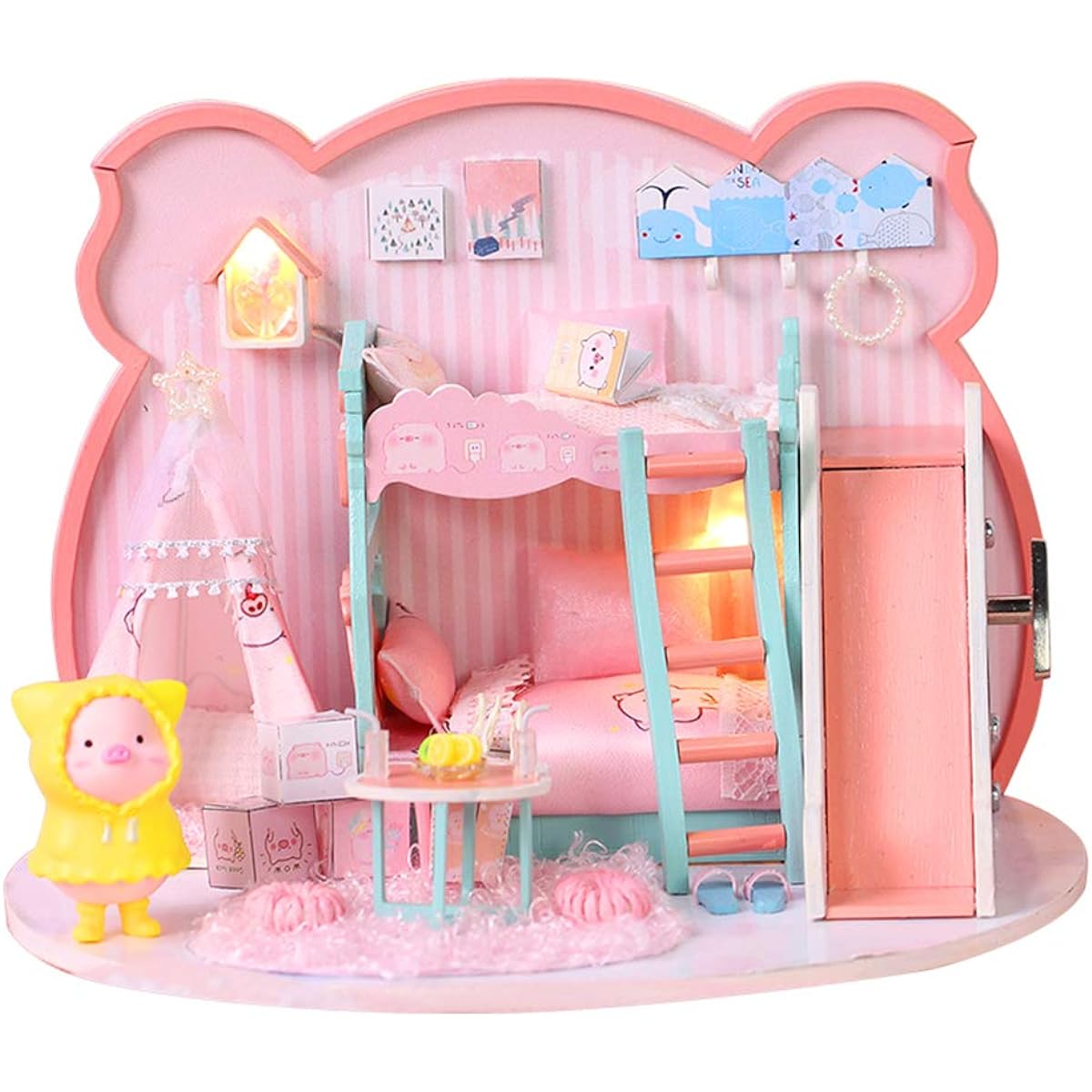SPILAY Dollhouse DIY Miniature Wooden Furniture Kit, Mini Handmade Dollhouse Wooden Box Model with Dust Cover & LED, 1:24 Scale Creative Wood Craft Toys for Adults Friends Lover Birthday Gift