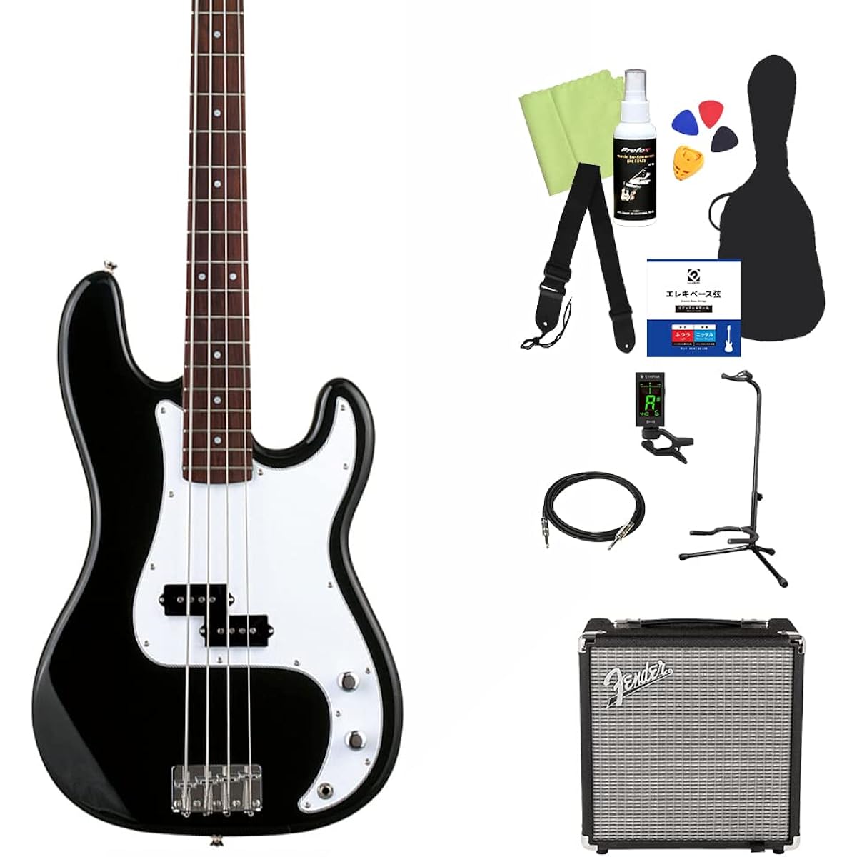 Photogenic PB-240/W3P BK Bass Beginner 12-piece set [Fender amp included] Precision bass type Photogenic