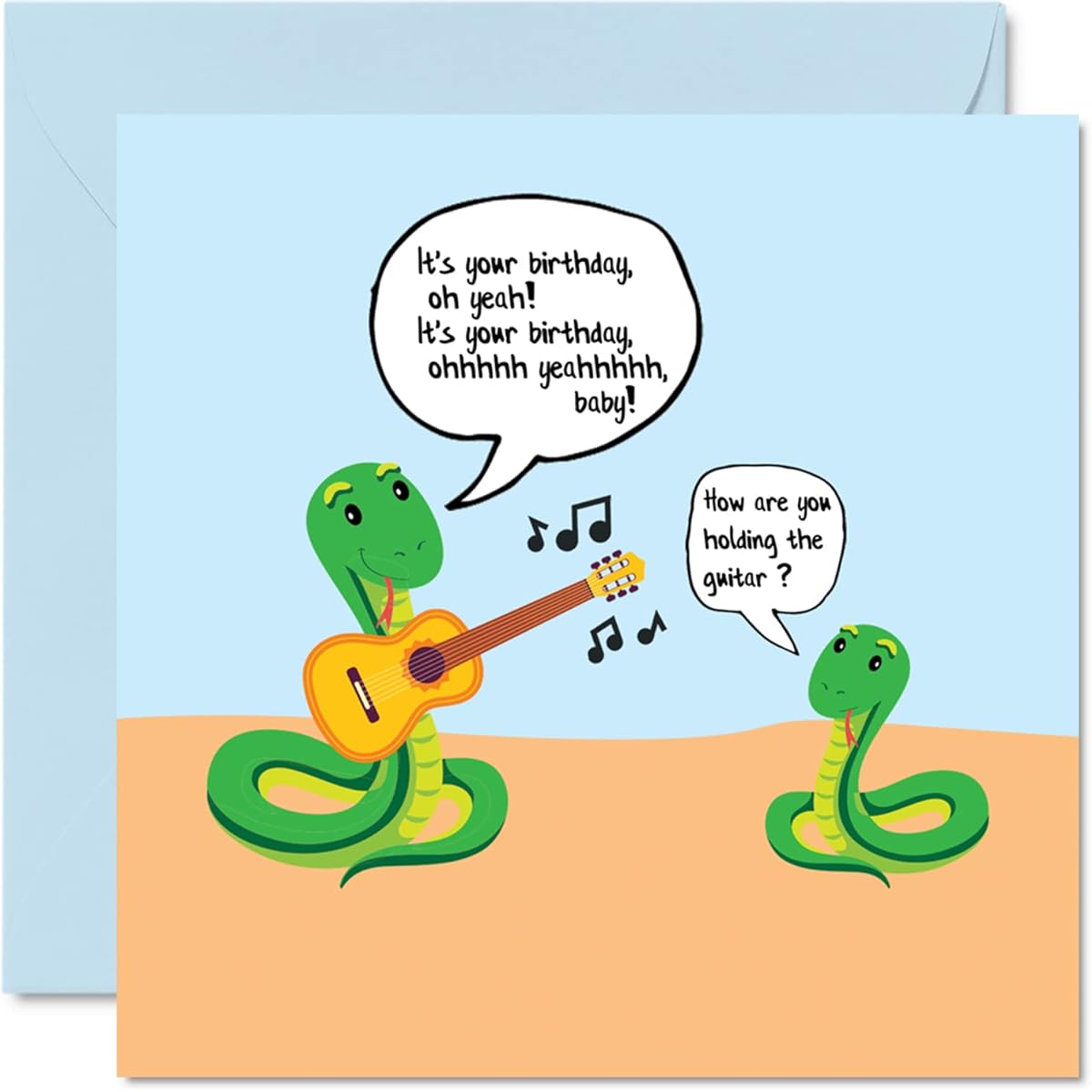 Funny Birthday Cards for Men Humor Women - Snake Playing Guitar - Joke Sister Brother Birthday Card for Him or Her 5.7 x 5.7 Inch Greeting Card Women Men Birthday Card Mom Dad Uncle