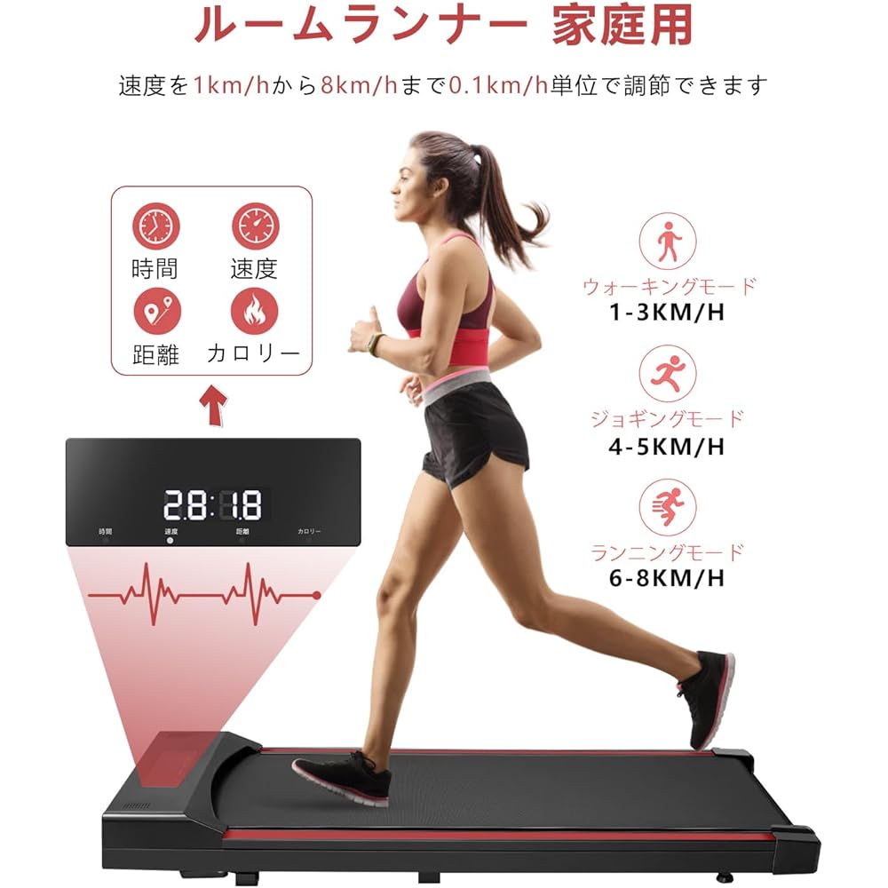 Tvdugim Room Runner, Home Walking Machine, Electric Running Machine, No Assembly Required, Compact, Electric, Thin, Lightweight, Quiet, 1~8km/h, Convenient Storage, For Home and Office Use, Unisex