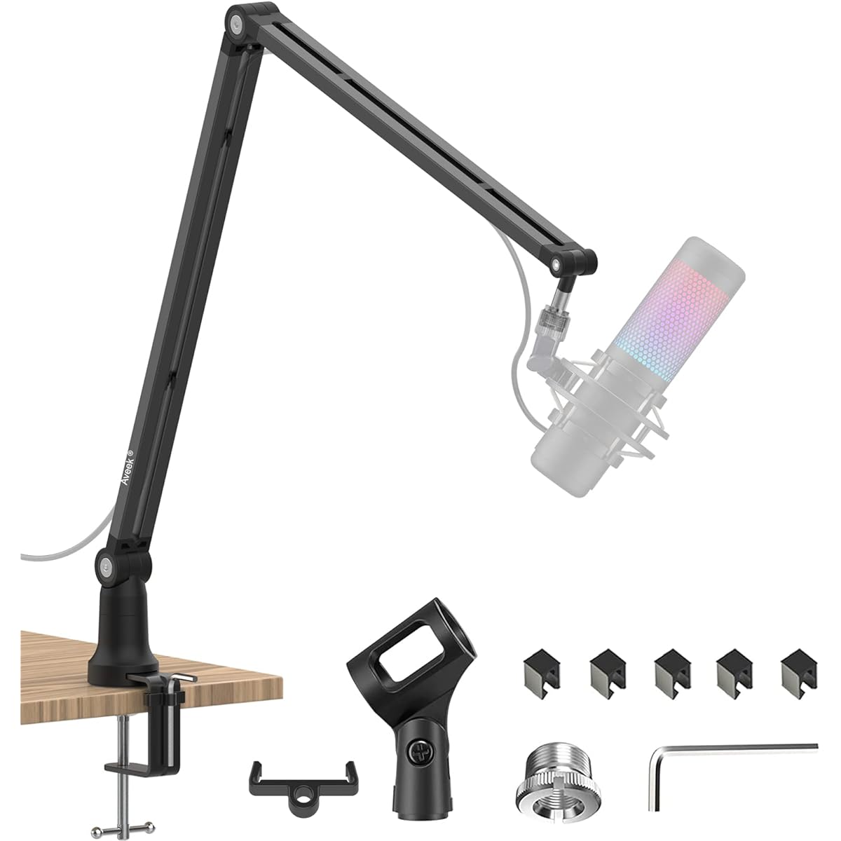 Aveek Boom Arm Microphone Stand, Adjustable Desktop Metal Microphone Arm for HyperX QuadCast/Blue Yeti/Shure SM7B/Rode NT1, Rotatable Scissor Mic Arm Stand for Gaming Streaming Podcasting YouTube
