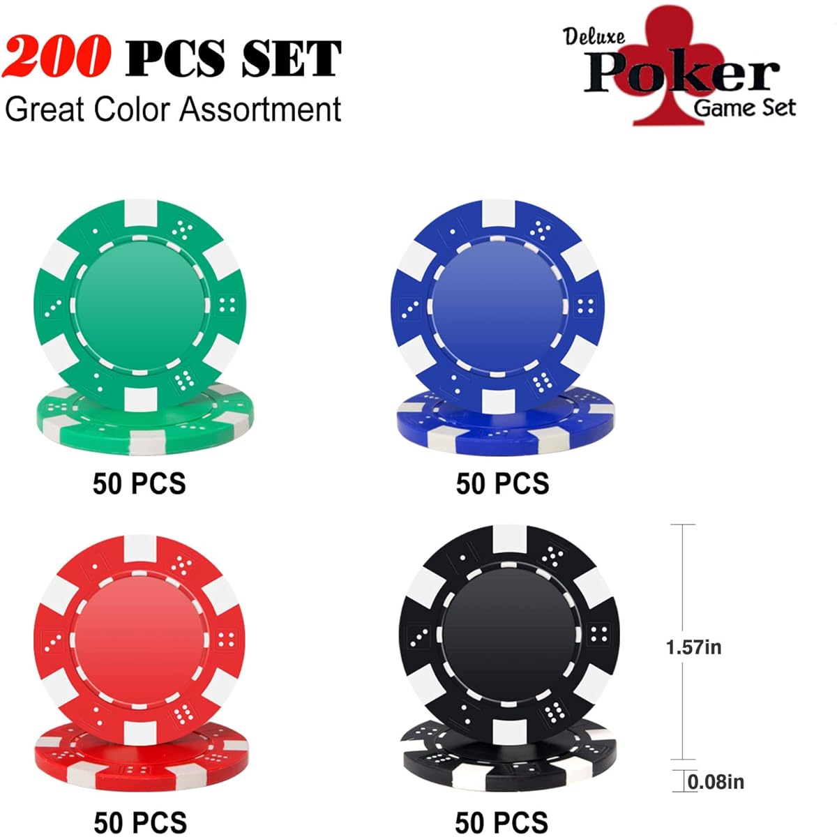 Tocebe Poker Chip Set 200 Pieces Deluxe Poker Set with Aluminum Travel Case Casino Chip Set for Poker Games 11.5 Grams Poker Set Texas Hold'em Blackjack Gambling