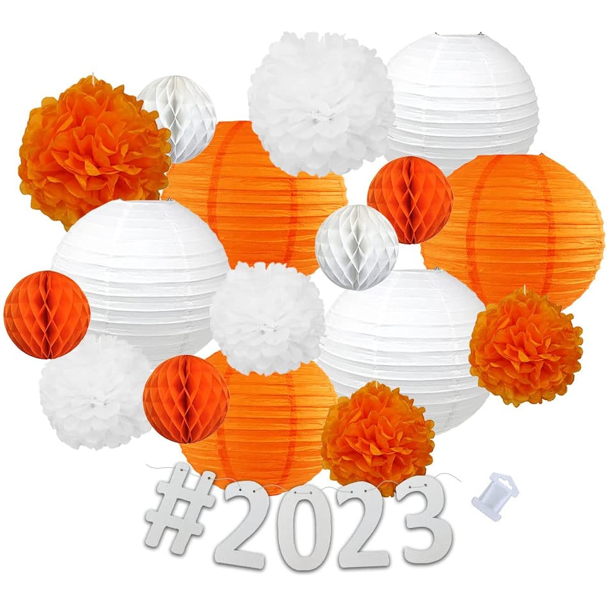 Just Artifacts 23pcs Hanging Paper Lantern Decoration Kit for Graduation (Orange & White)