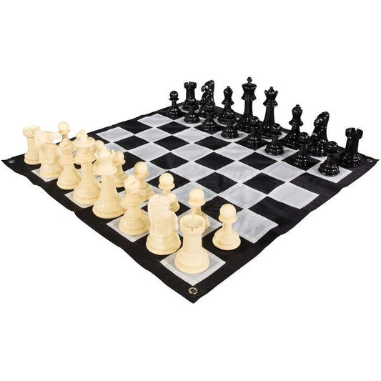 MegaChess Large Premium Chess Set, 8" Tall King, Black and Ivory, Includes Quick-Fold Nylon Mat