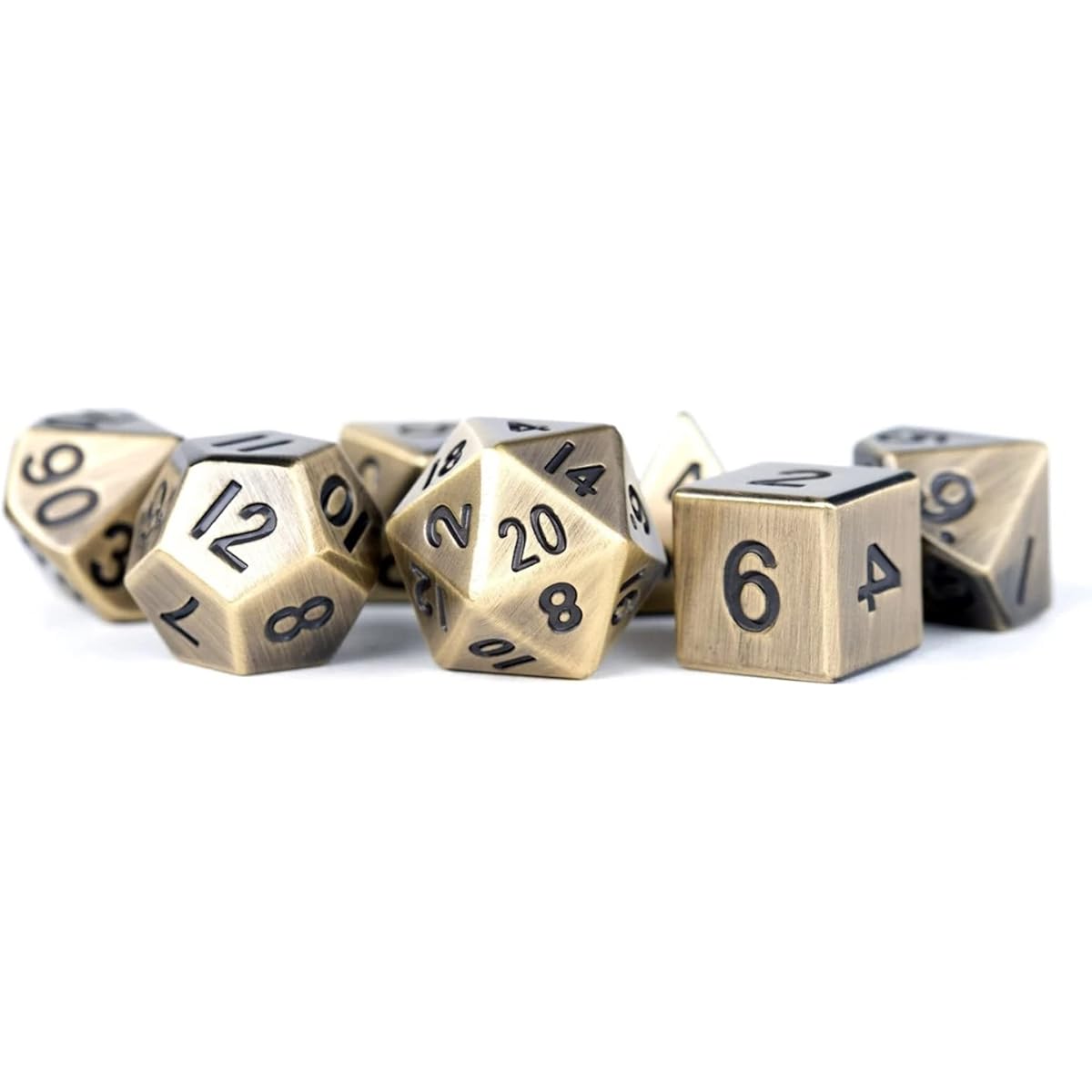 Metal Dice Polyhedral Set of 7 die (7) Antique Gold