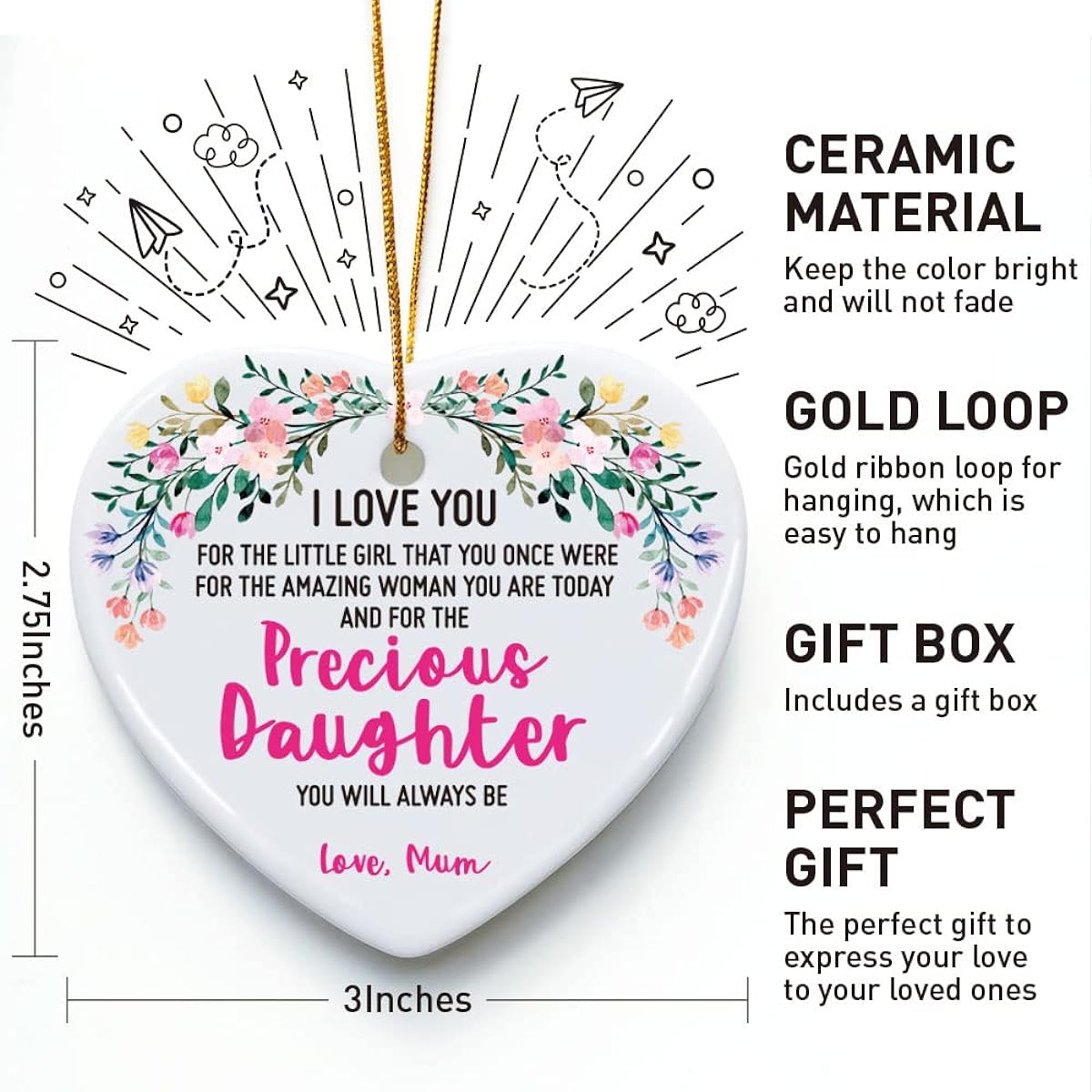 Mother to Daughter Gift I Love You for The Little Girl That You Once Were Ornament Keepsake Sign Heart Plaque Daughter Gift Christmas Birthday Graduation Gift Daughter Gift Best Daughter Gift
