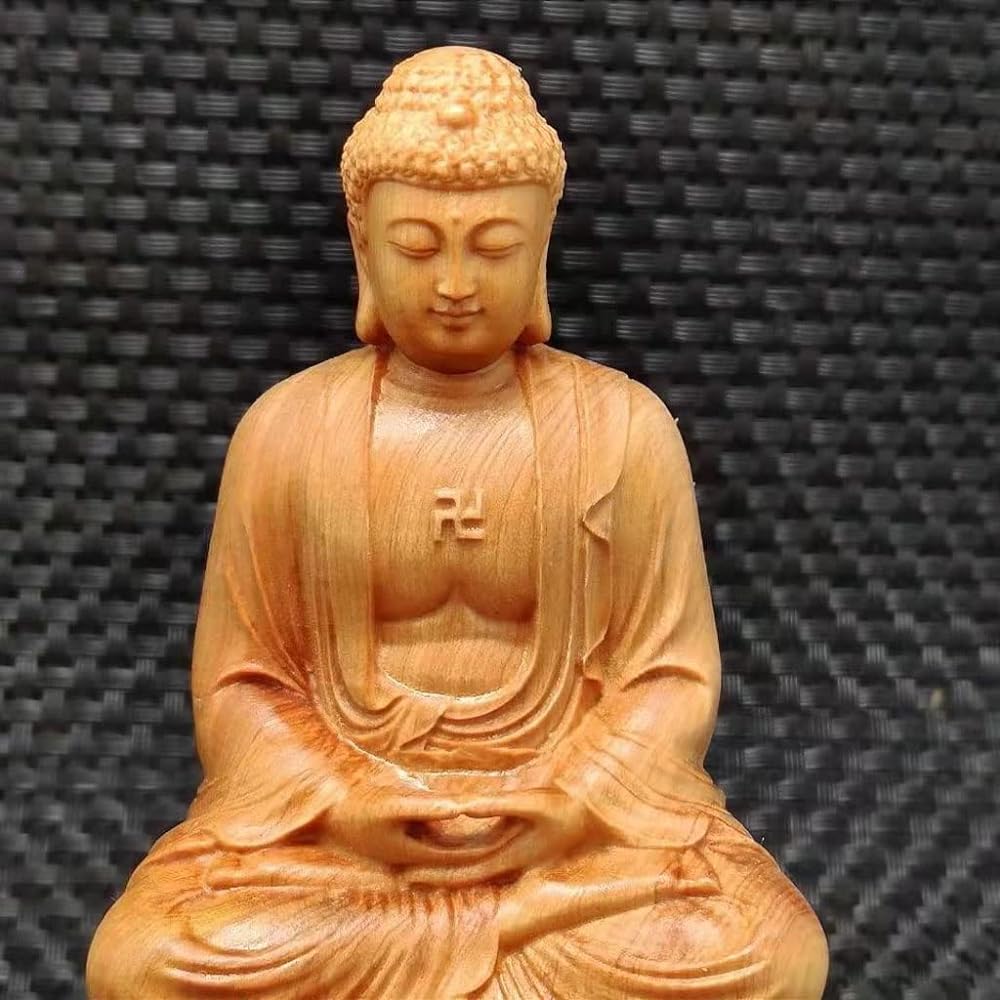 Wood Carved Buddha Statue Shakyamuni Buddha Seated Statue Natural Cliff Oak Tree Body Only Shakyamuni Buddha Statue Soto Zen Rinzai Zen Tendai Zen Zen Principal Image Buddha Zakyamuni Lucky Charm Pray Good Luck Spiritual Present Present Gift Souvenir Amu