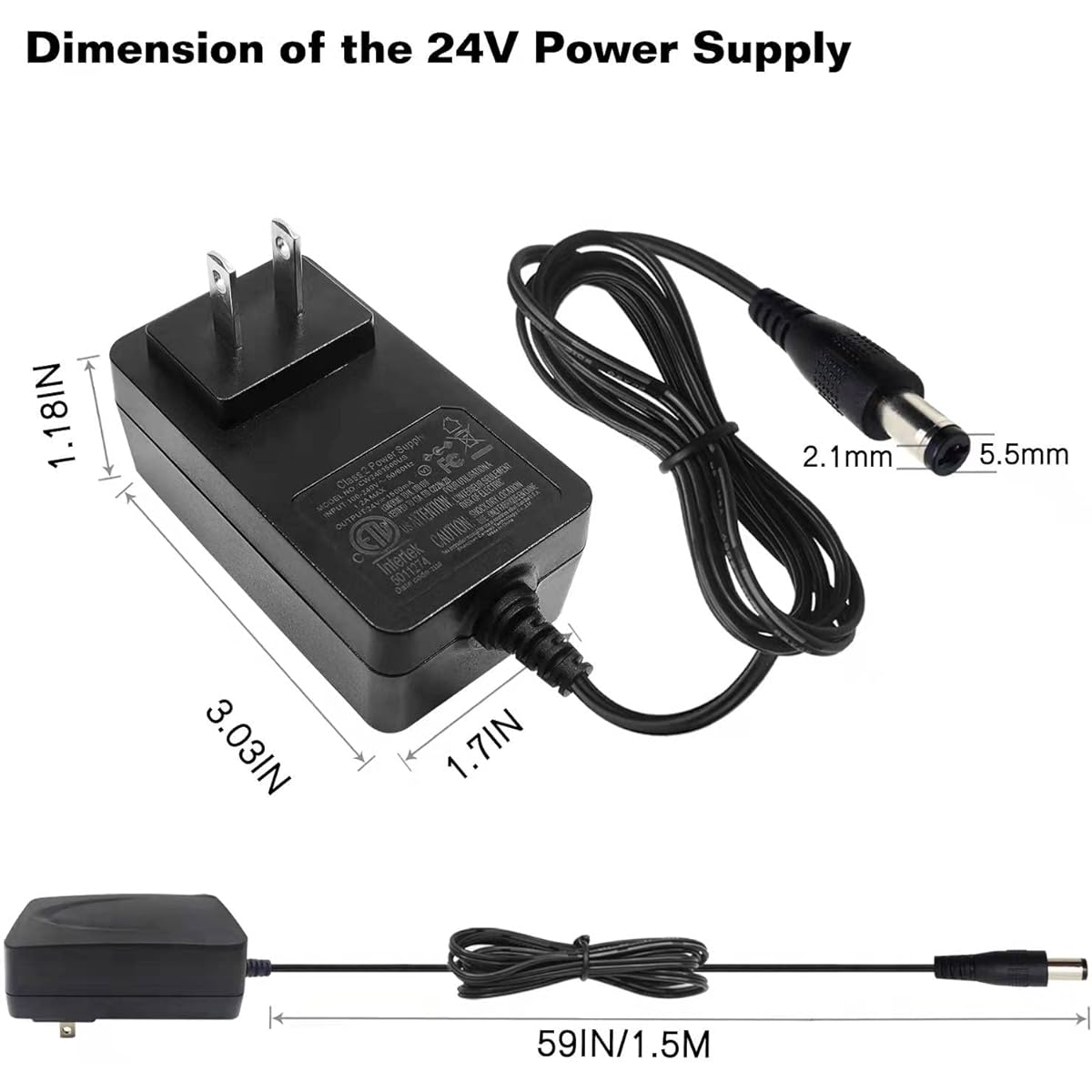 Geeon 24V 1.5A AC DC Adapter 36W Power Transformer with 5.5 x 2.1mm DC Male and 12 Replacement Plug Connectors ETL Standard Certified (24 Volt Devices Only)