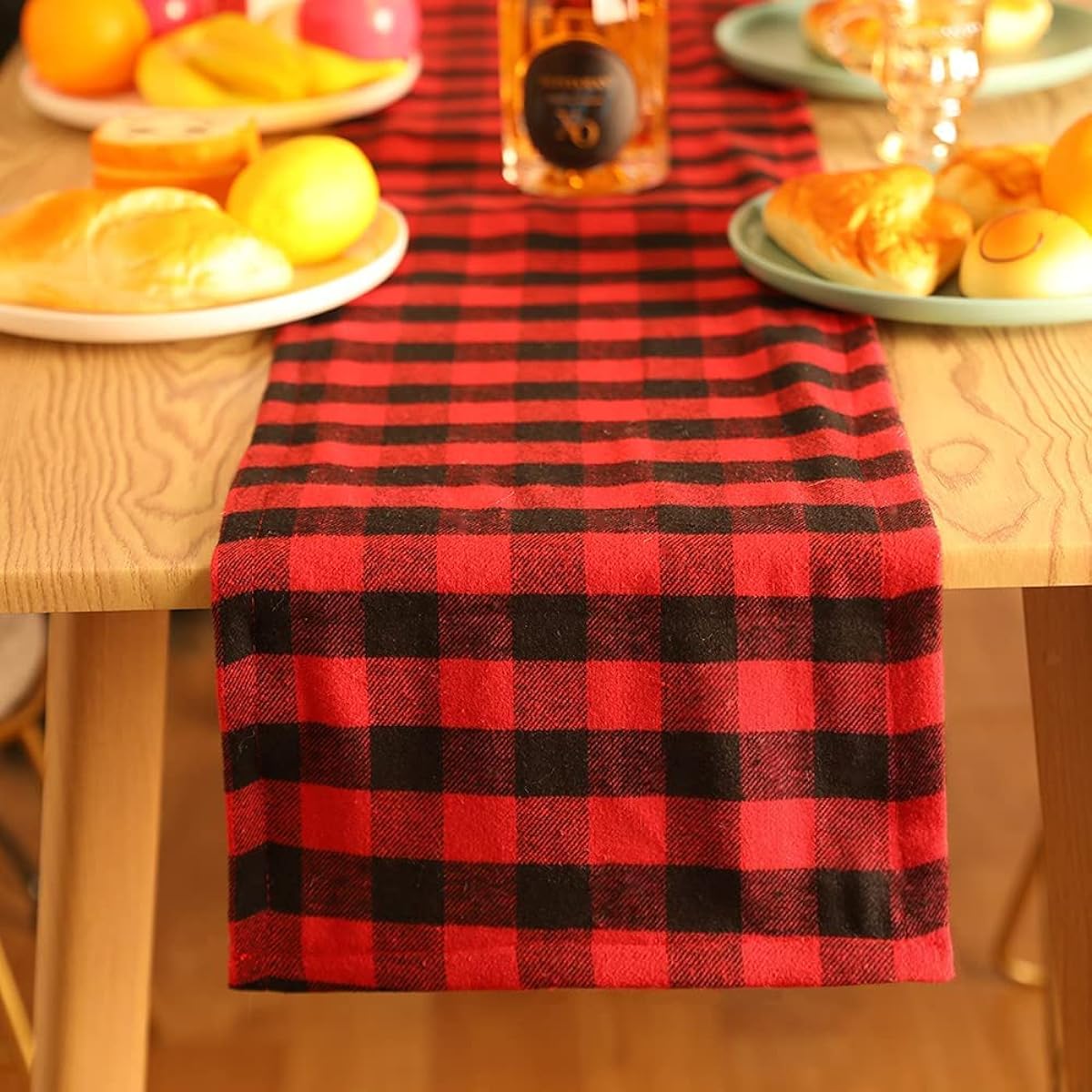Uthem Christmas Table Runner 12 x 108 Inch Black Red Buffalo Check Plaid for Family Christmas Holiday Table Xmas Dinner Party Table Decoration