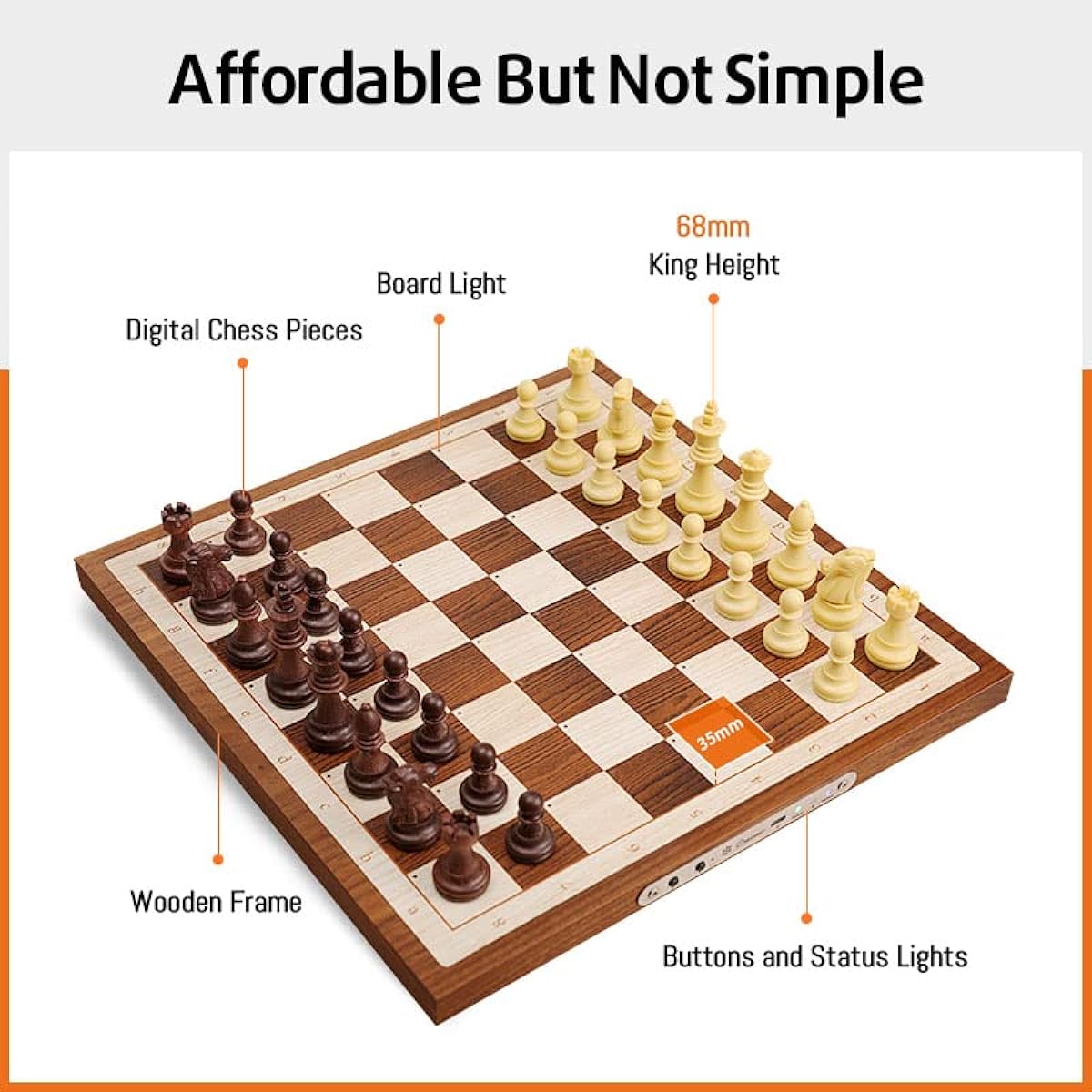 Chessnut Air Electronic Chess Set, Amazing Handcrafted Wooden Chess Board with Extra Queen, LED, AI Adaptive Electronic Chess Set Game and App, Computer Chess Board.