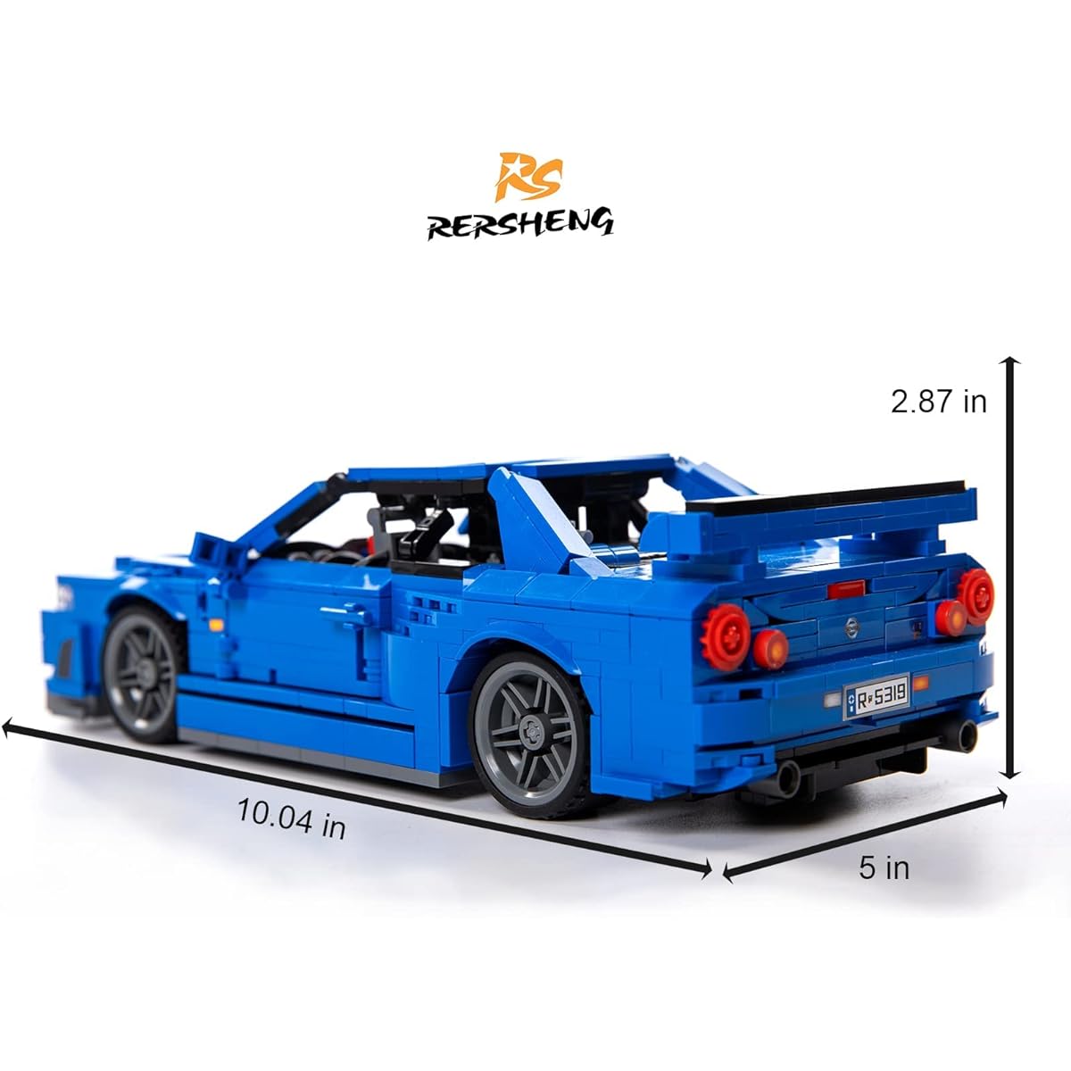 Rersheng 1:14 Scale Supercar Model Mini Sports Car JDM GTRS R34 MOC Technic Building Blocks Engineering Toys Adult Collectible Model Car Kits (833 Pieces)