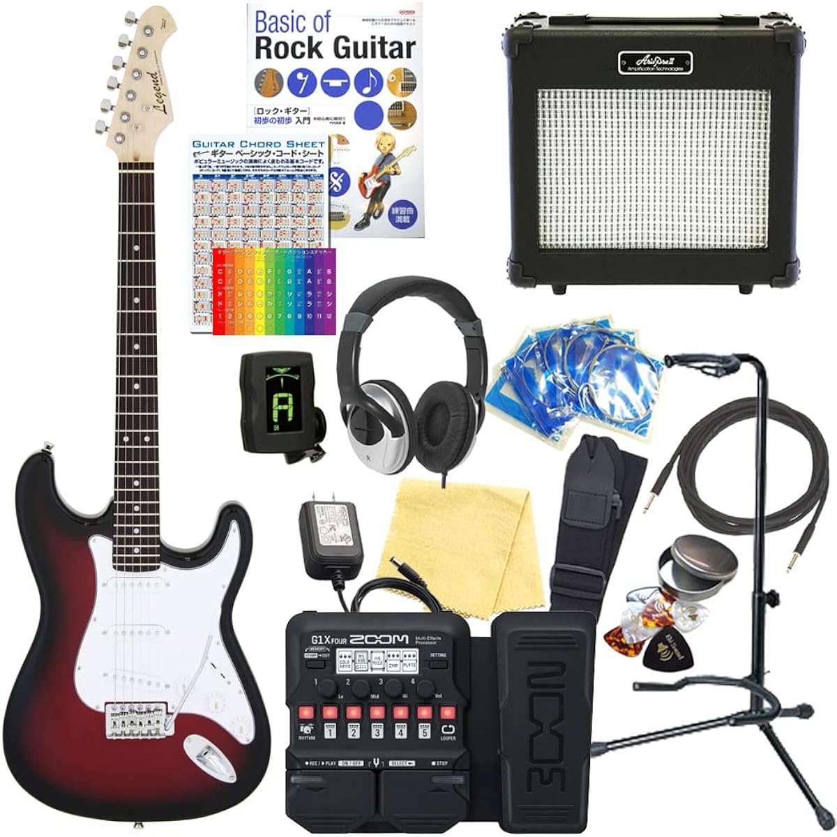 Electric Guitar Beginner Set Stratocaster Type 18-piece Set Legend LST-Z RBS [ZOOM G1XFour Multi-Effector Included]