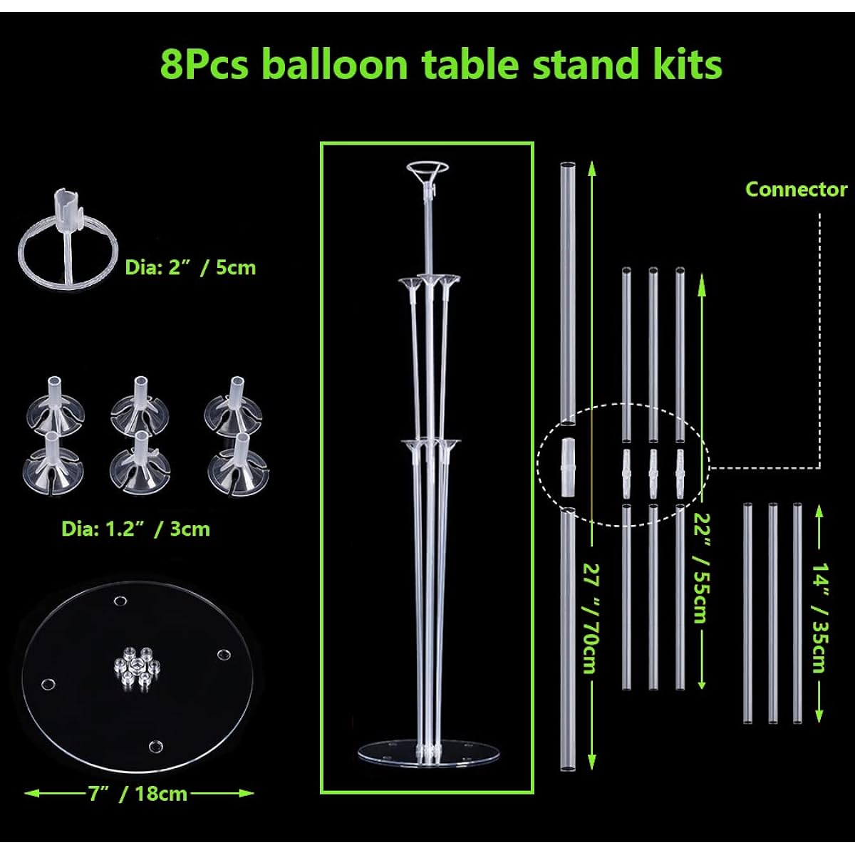 Balloon Stand Kit, 8 Sets Balloon Table Centerpiece Holder, Balloon Sticks with Base, Tie Tool, Flower Clips, Table Balloon Stand for Birthday Wedding Baby Shower Party Decorations