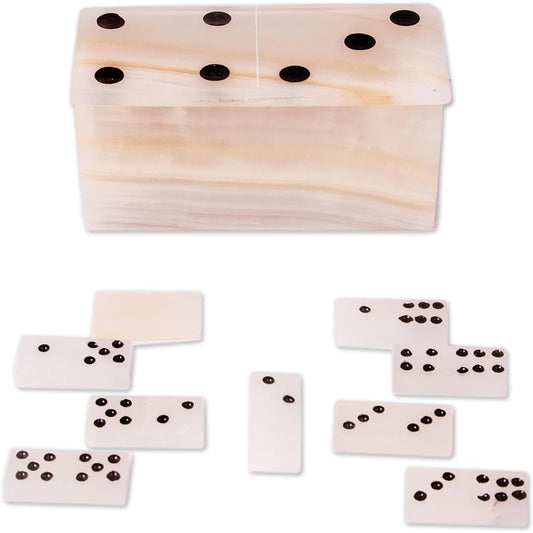 NOVICA Earth Game (28 Piece) Onyx Domino Set