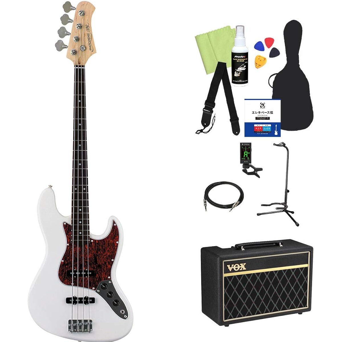 Photogenic JB-240/T3P WH Bass Beginner 12-piece set [with VOX amp] Jazz bass type Photogenic