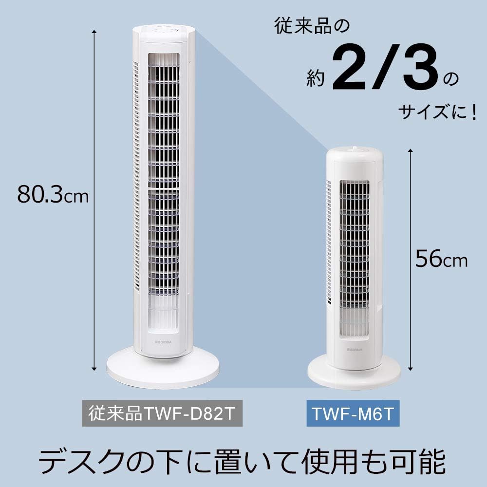 [Power Saving Measures] Iris Ohyama Electric Fan, Tower Fan, Slim, Automatic Left/Right Swing, Powerful Air Blower, 3 Levels of Air Volume, Top and Bottom Louvers, Mini Mechanical Type, White TWF-M6T-W