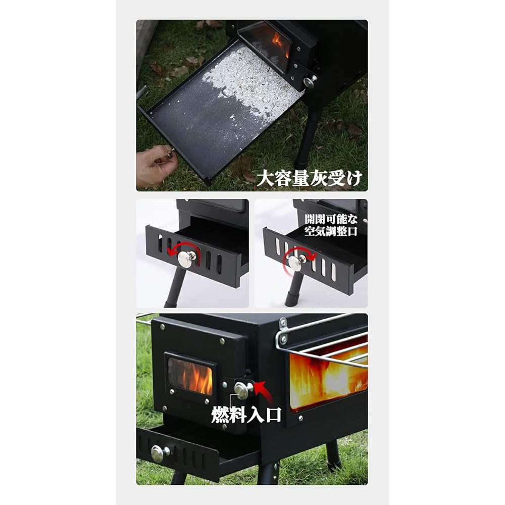 Durikant Wood Stove with Storage Bag and Chimney Foldable Outdoor Camping Cooking Compact Cookware Cooking Outdoor Bonfire Tools Touring Barbecue BBQ Wood Stove Fireplace Winter Heating Equipment Lightweight Compact Cold Protection Disaster Prevention St