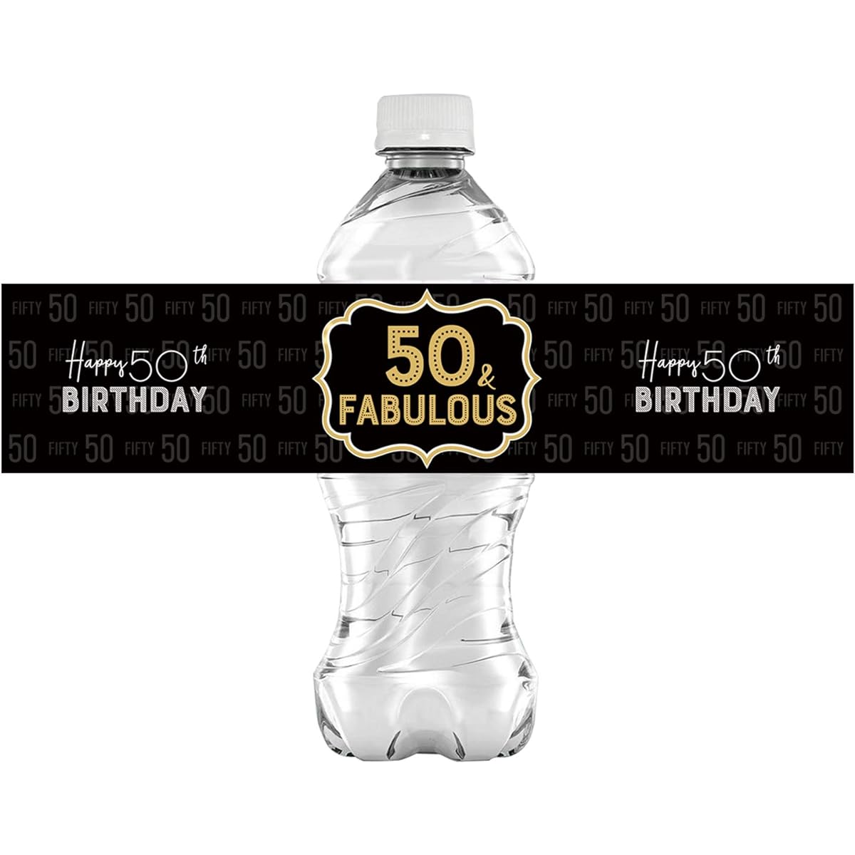 32 Stickers - Black 50 & Amazing Happy Birthday Water Bottle Labels Wine or Bottle Stickers 50th Birthday Party Decorations Supplies