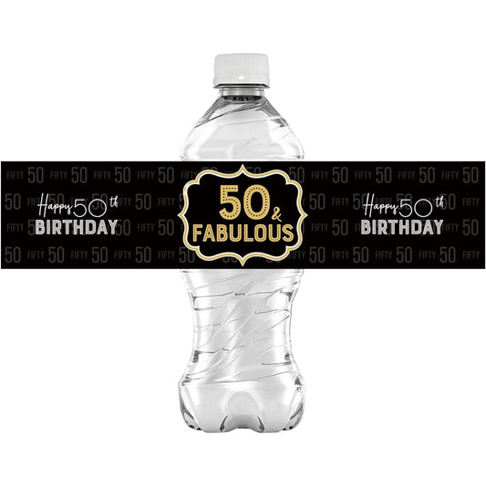 32 Stickers - Black 50 & Amazing Happy Birthday Water Bottle Labels Wine or Bottle Stickers 50th Birthday Party Decorations Supplies