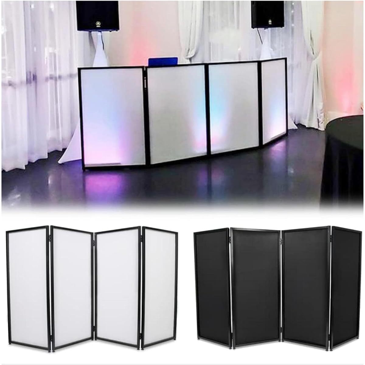 ECOTRIC Portable DJ Facade Foldable Cover Screen White/Black Facade+Cross Frame Booth Steel+Travel Bag Case Projector Display Scrim Panel with Foldable