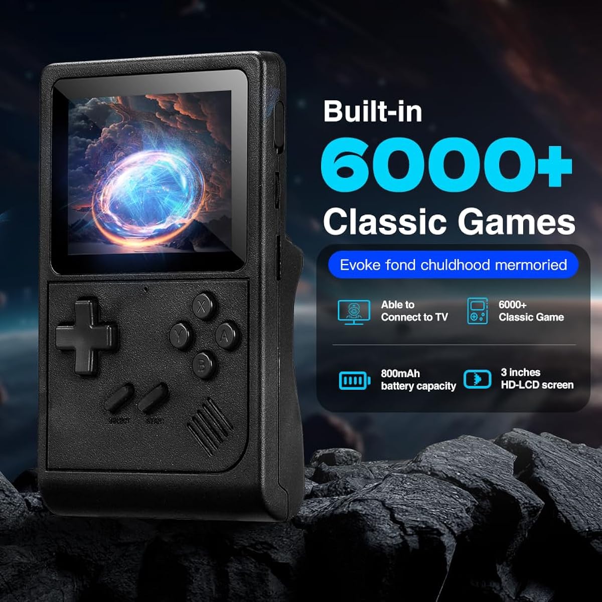Handheld Game Console, Over 6000 FC Classic Games, Retro Game Console, Support TV Connection, Portable Handheld Game Console. For Kids, Adults, Lovers (Black)