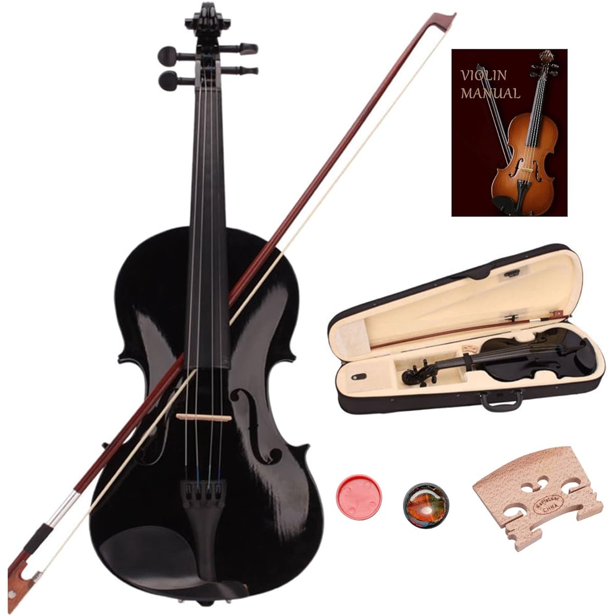 BELANITAS Violin 4/4 Full Size Fiddle Set Acoustic Violin Children Adult String Instrument Beginner Student Hard Case, Violin Ribbon, Rosin, Black