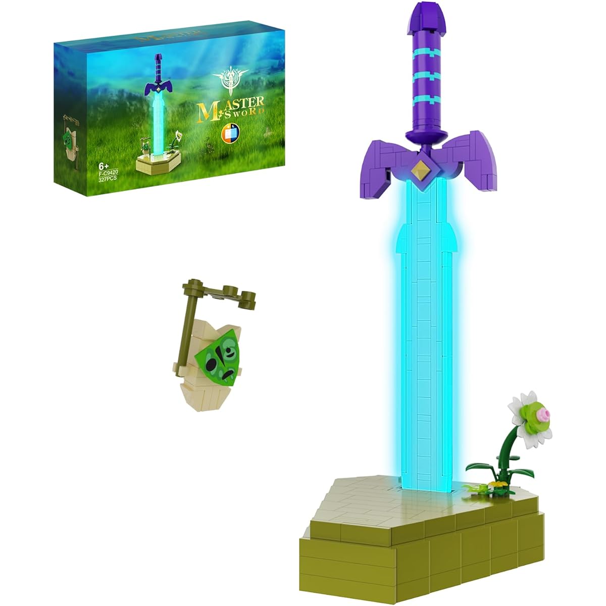 Luminous Master Sword Building Blocks Set with Korok Yahaha, Unique BOTW Decoration and Building Toys, Perfect Gift for Fans (327 Pieces)